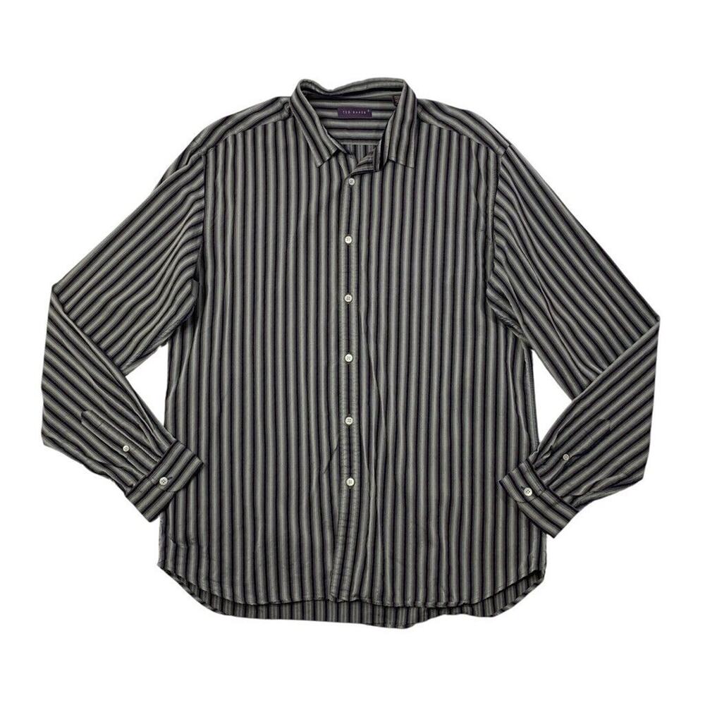 Ted Baker Shirt Mens 5 Cotton Classic Fit Striped Button Up Long Sleeve Dress